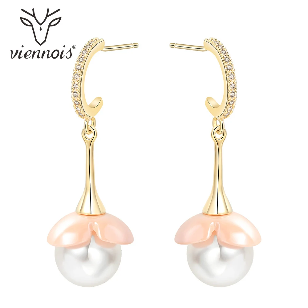 Viennois Korean Simulated Pearl Bar Drop Earrings For Women Multicolor Flower Dangle Fashion Jewelry Style | Украшения и