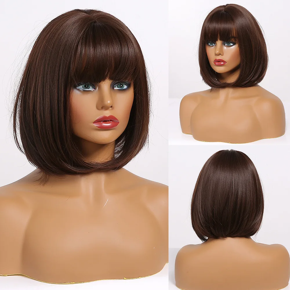 Special Price Bob Wigs Short Synthetic-Wigs Natural-Hair Dark-Brown Women Heat-Resistant for High-Temperature-Fiber rZKDoyMdK