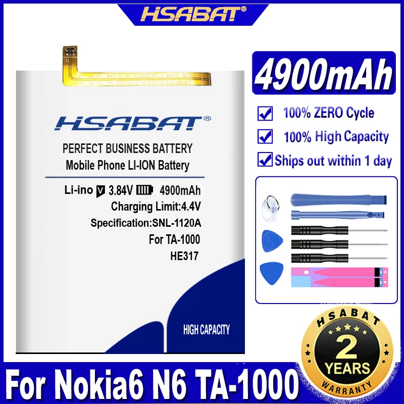 Аккумулятор HSABAT HE317 4900 мАч для Nokia 6 Nokia6 N6 TA-1000 TA-1003 TA-1021 TA-1025 TA-1033 TA-1039 TA- | Мобильные
