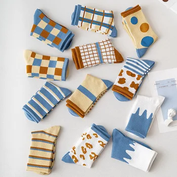 

Middle Tube Socks Patchwork Color Striped Chaussette Cotton Trendy Long Calcetines Women's Socks Harajuku Casual Cotton Meias