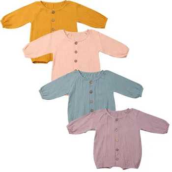 

pudcoco Cotton Newborn Baby Boys Girls Romper Playsuits Jumpsuits Long Sleeve Buttons Autumn Spring Overalls Clothes Pure color