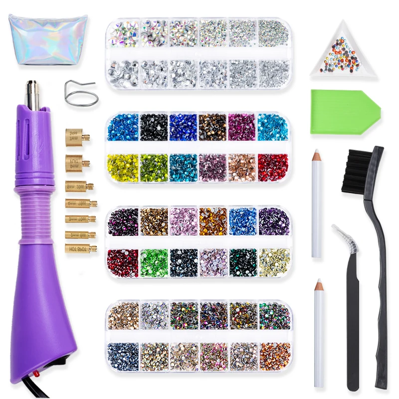 Hotfix Applicator DIY Hot Fix Rhinestone Applicator Wand Tool Kit with 2 Box Strass AAAAA Clear Glass Crystal Hot Fix Rhinestone