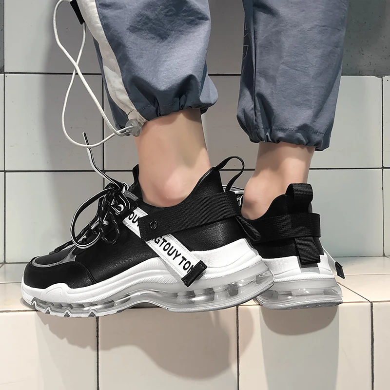 Black Upper 1White Misalwa/мужские кожаные кроссовки с воздушной подушкой; Серебристые Светоотражающие Молодежные женские туфли для влюбленных; обувь для сцены; размеры 36-45 - Цвет: Black Upper 1White