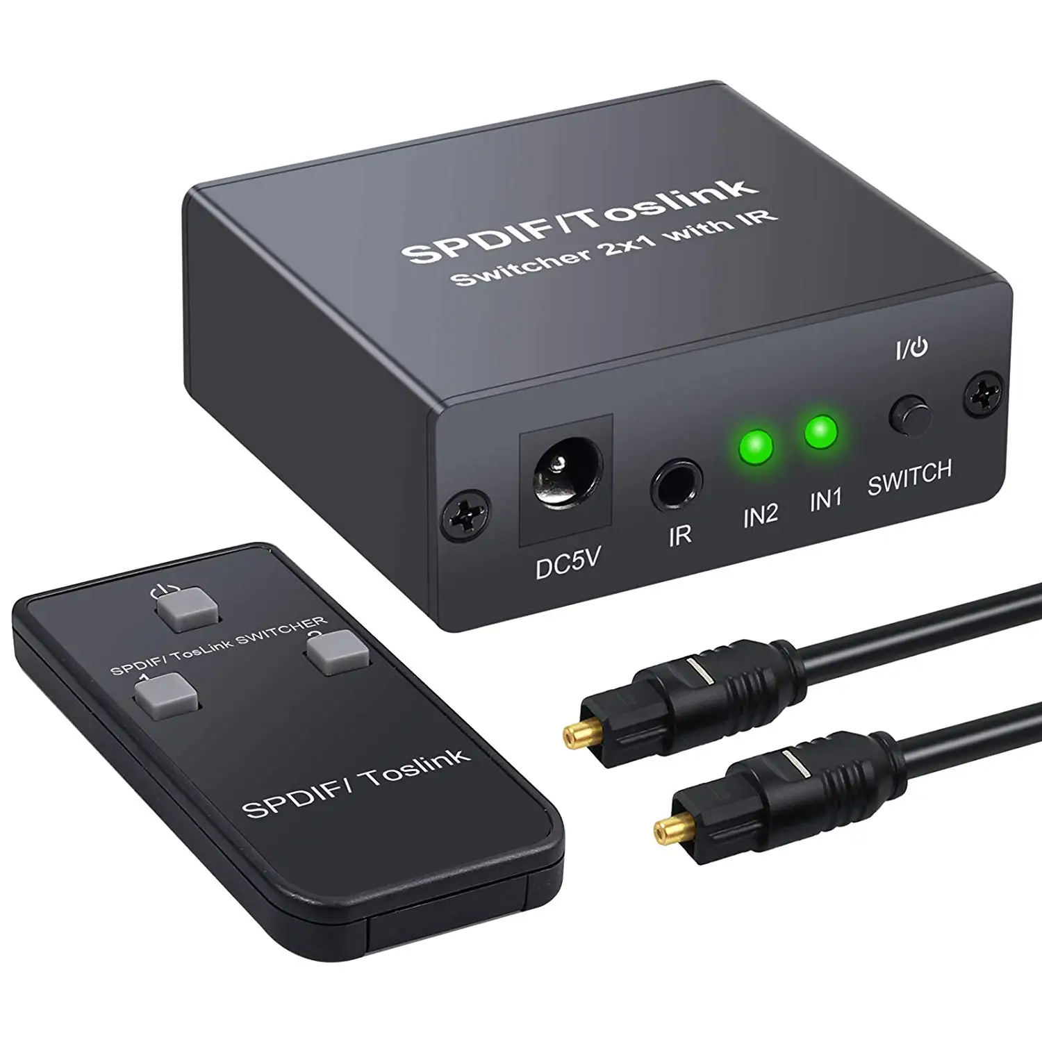 

2 in1 Switch with IR Remote Control Digital Audio SPDIF Toslink Optical Fiber Switcher Out for PS4 Xbox Blue-Ray DVD HDTV