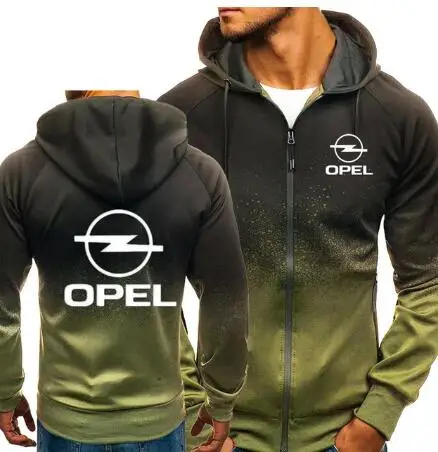Весенняя Мужская куртка, логотип Opel, длинная, Harajuku, на молнии, с капюшоном, хлопок, градиент, 3d, пуловер, пальто