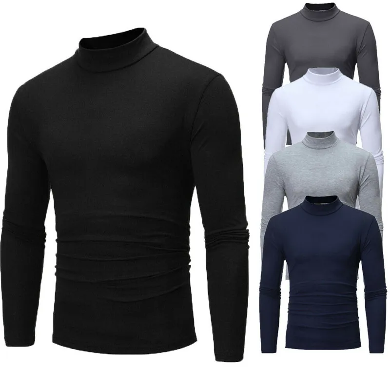 Jersey gótico de cuello alto para hombre, jersey básico elástico de manga larga, ropa de primavera, novedad