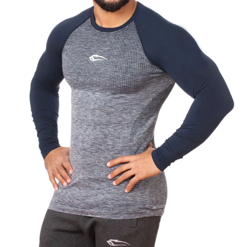 Новая спортивная рубашка для мужчин фитнес бег футболки с длинным рукавом Топ эластичная спортивная одежда Спортзалы, бодибилдинг тренировочная футболка Рашгард - Цвет: Синий
