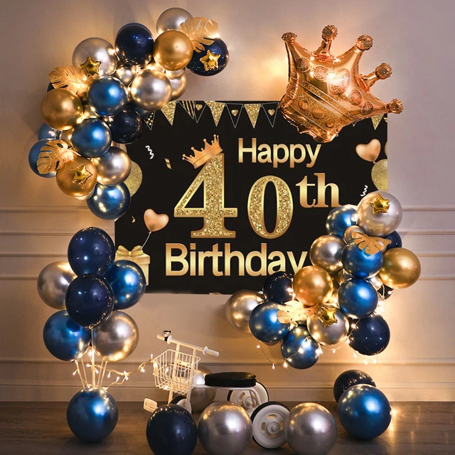Decoraciones para fiestas con globos de feliz cumpleaños, azul Klein,  dorado : r/globos