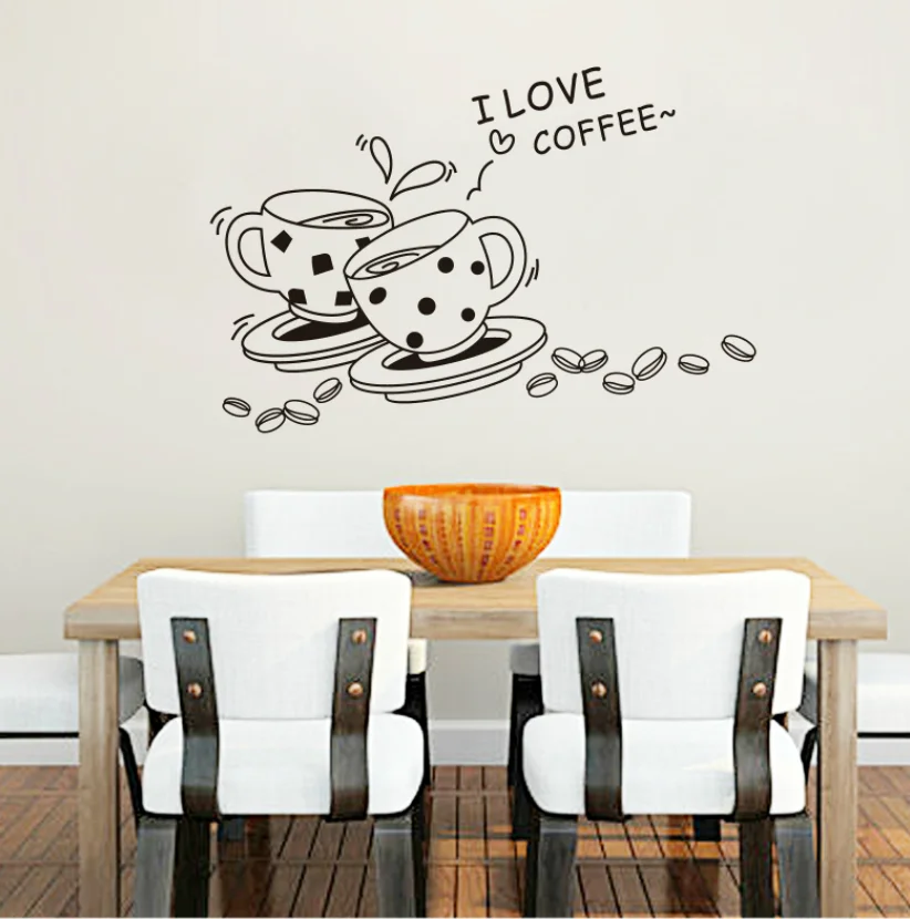 

I Love Coffee Wall Decal Removable Cute Coffee Cup Wall Sticker Kitchen Restaurant Vinyl Wall Stickers