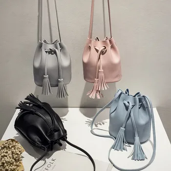 

Small Women Tassel Bucket Bag For Luxury Handbags Women Shoulder Bags Designer Girls Drawstring Messenger Crossbody Bag
