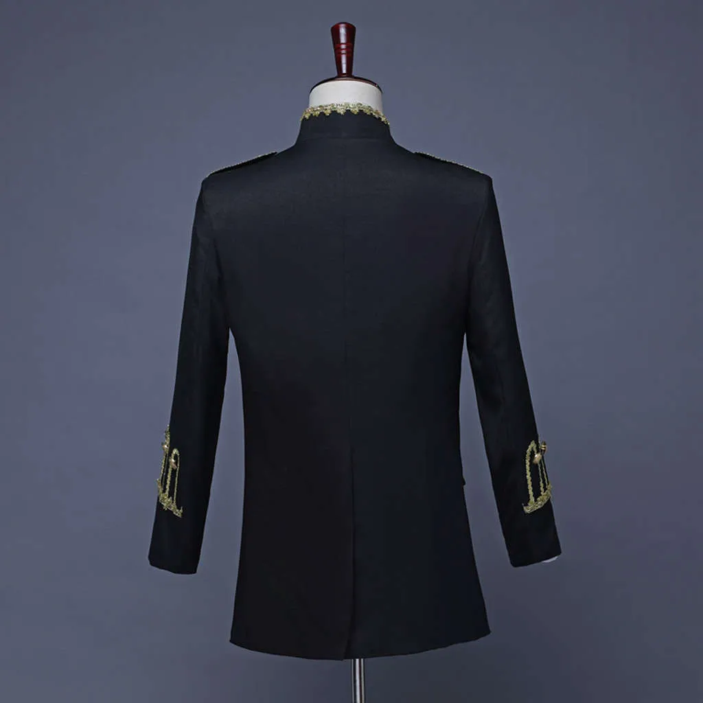 Военная форма Выступления костюм camisas de hombre visada Винтаж черный Для мужчин Клубная рубашка Изящные в европейской стиле придворные костюмы