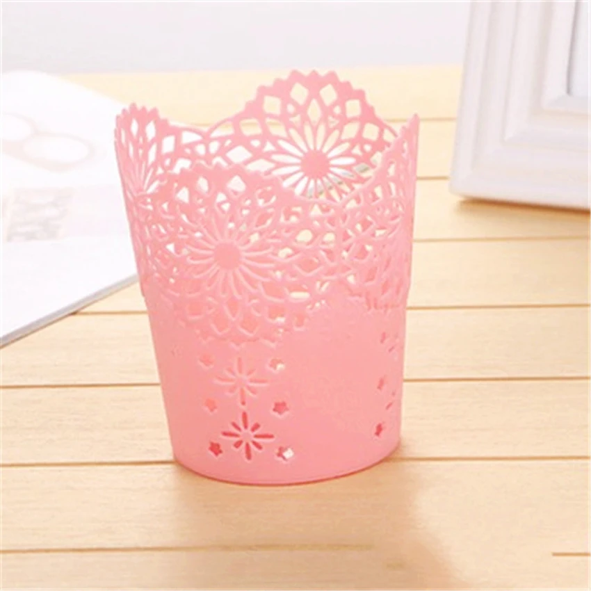 Lace Hollow Round Pen Holders Creative Cute Pen Desktop Storage Organizer Pencil Stand Container Office School Stationary Round