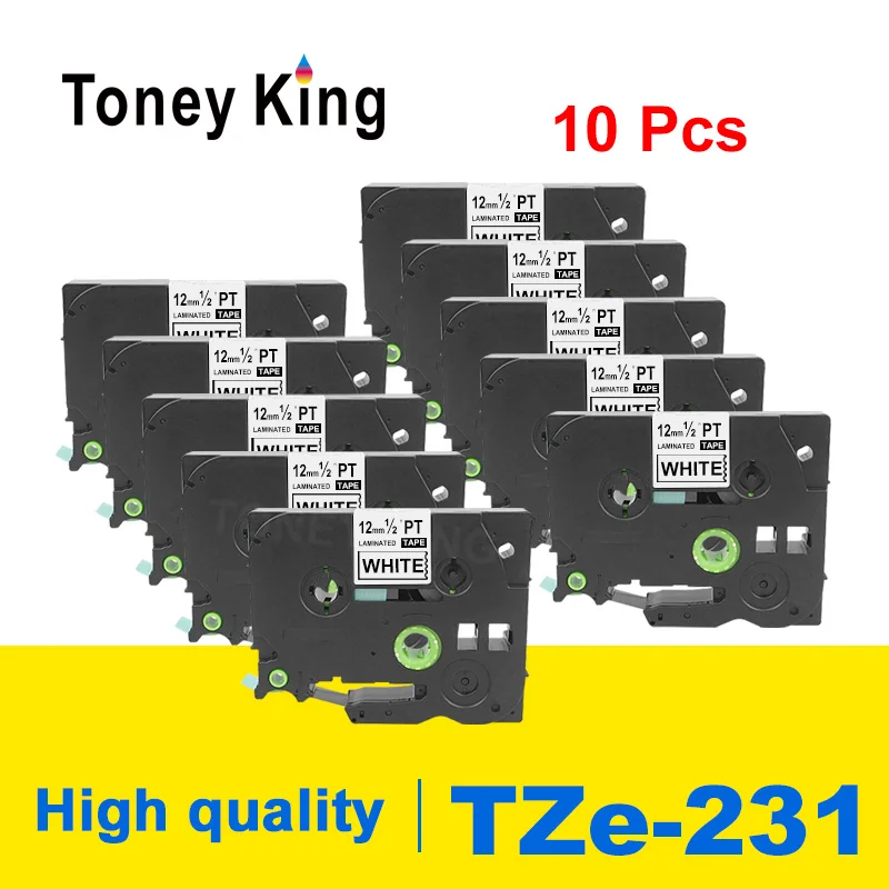 

Toney King 10pcs tz231 tze 231 Compatible Label Tape Tze231 Tze-231 12mm*8m For Brother P Touch Tze 131 431 531 631 731 Printer