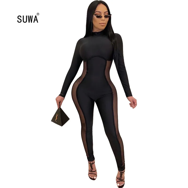 

Fitness Jumpsuit Sporty Rompers Women's Jumpsuit 2020 Workout Patchwork Zipper Long Sleeve Jumpsuits Active wear Autumn