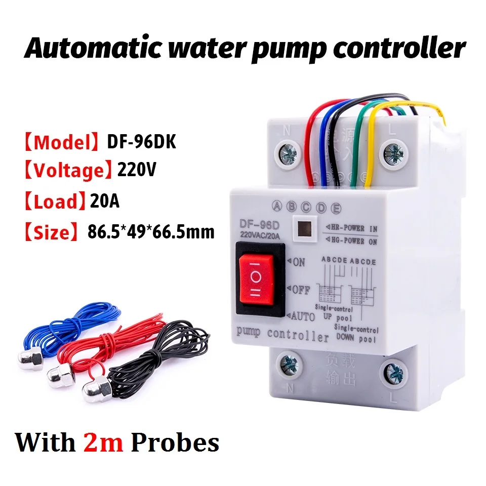 

DF-96D Automatic Water Level Controller Switch 20A 220V Water Tank Liquid Level Detection Sensor Water Pump Controller 2m Probes