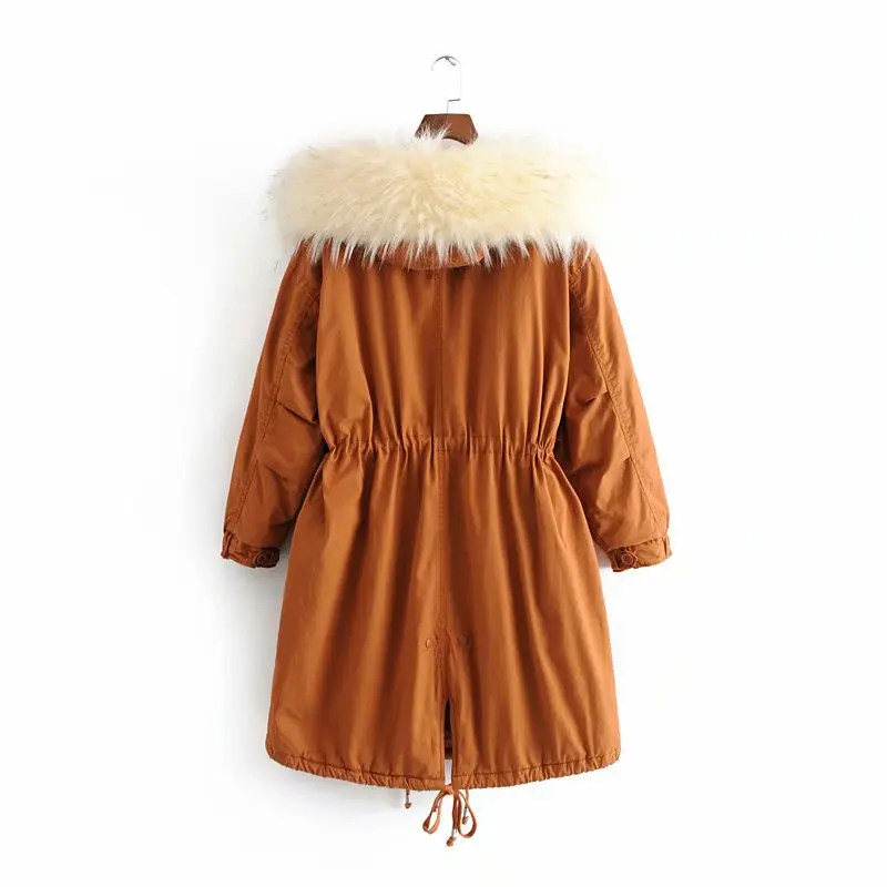 

Winter New Style Europe And America WOMEN'S Dress-Style Solid Color Mid-length Loose-Fit Pike Hooded Coat Workwear Cotton Coat W