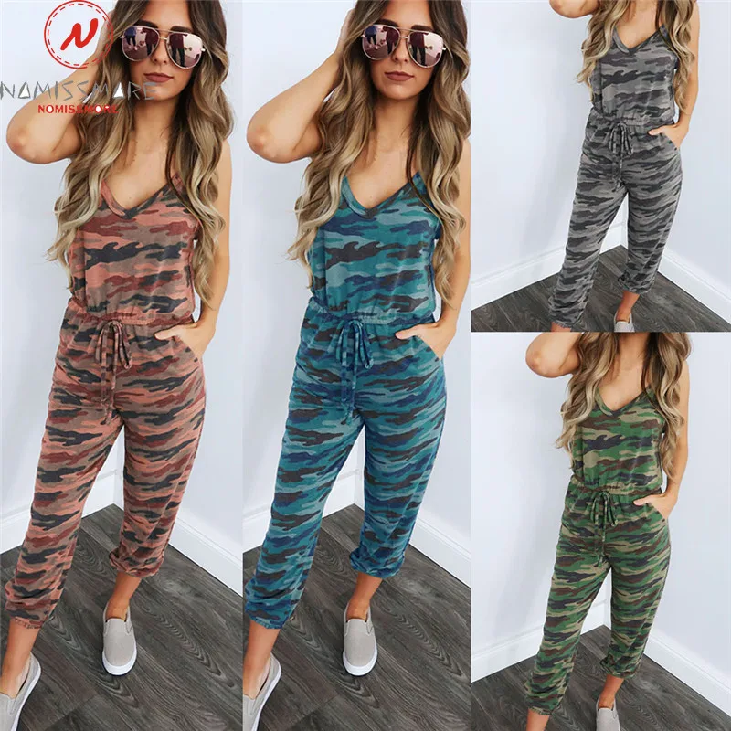 Женские комбинезоны на бретельках без рукавов с v образным вырезом летний