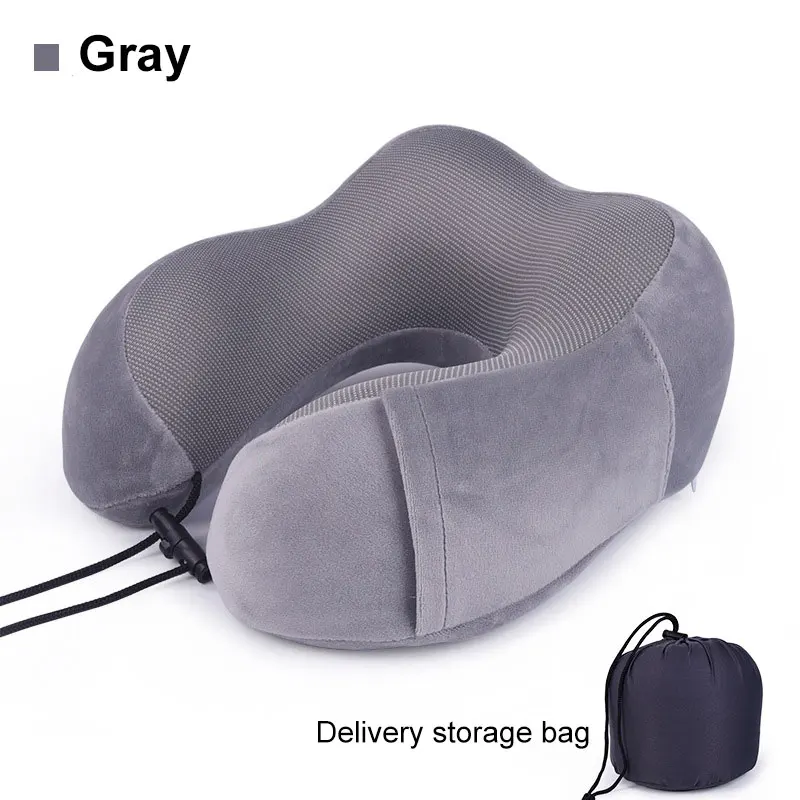 Gray U-образные подушки для шеи из пены с эффектом памяти, мягкие подушки для путешествий с медленным отскоком, шейный затылочный медицинский подушка для сна - Цвет: Gray