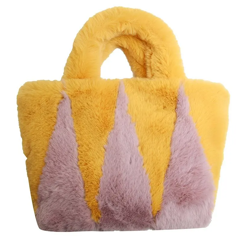 

2020 Winter fashion Plush bag classic Contrast color large capacity handbags Casual tote bags for women
