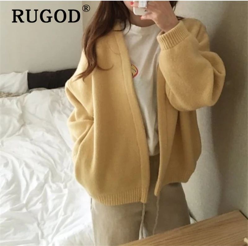 RUGOD корейский шикарный однотонный кардиган свитер элегантный длинный рукав осень-зима теплый толстый уличная одежда пальто свитер Харадзюку