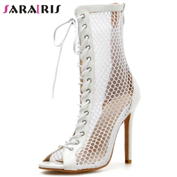 

SaraIris High Thin Heels Gladiator Sandals Women Summer Dress Sandals Ladies New Cool Mature lace-up Rome Mesh Shoes