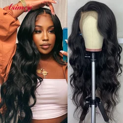 Asimey 32 In Transparent Lace Front Body Wave Human Remy Wigs Preplucked With Baby Hair 13×4 Natural Color 180 Density For Women