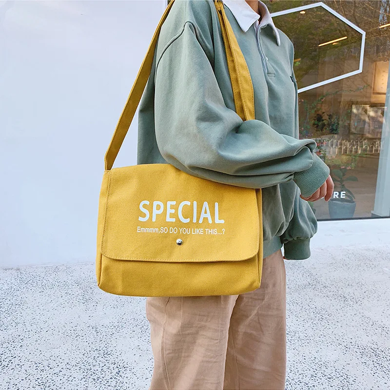 

Korean-style Canvas Bag Women's College Student Class Shoulder Bag Versatile Shoulder Cloth Bag Japanese-style Harajuku College