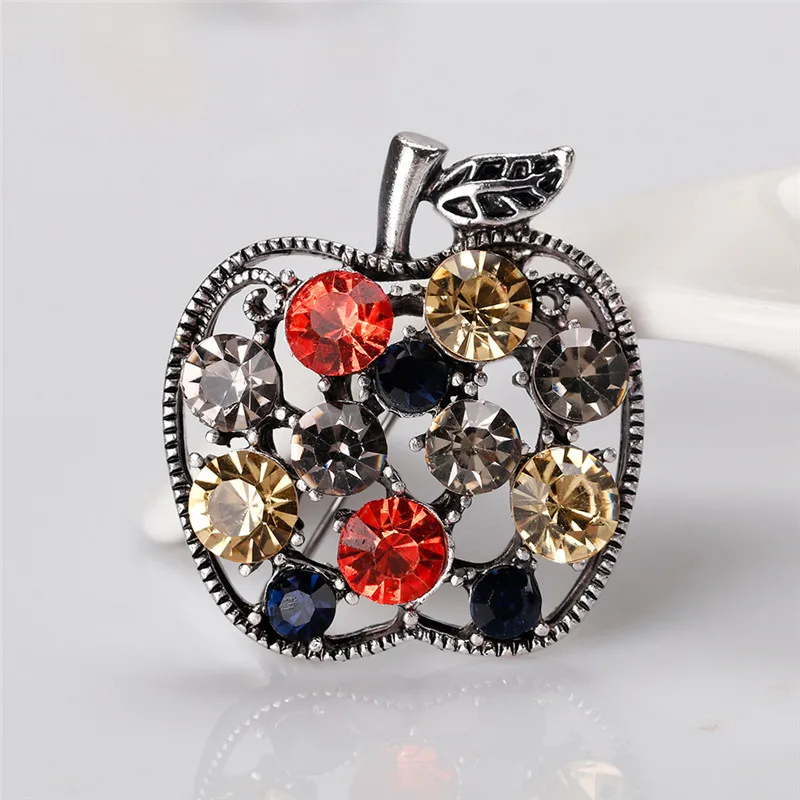Ajojewel красочное яблоко со стразами Женская Брошь Девушка ювелирные изделия подарок на Рождество Bijoux