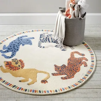 

Round shaped lions pattern children room are rug, big size Post modern pattern home decoration coffee table carpet, floor mat