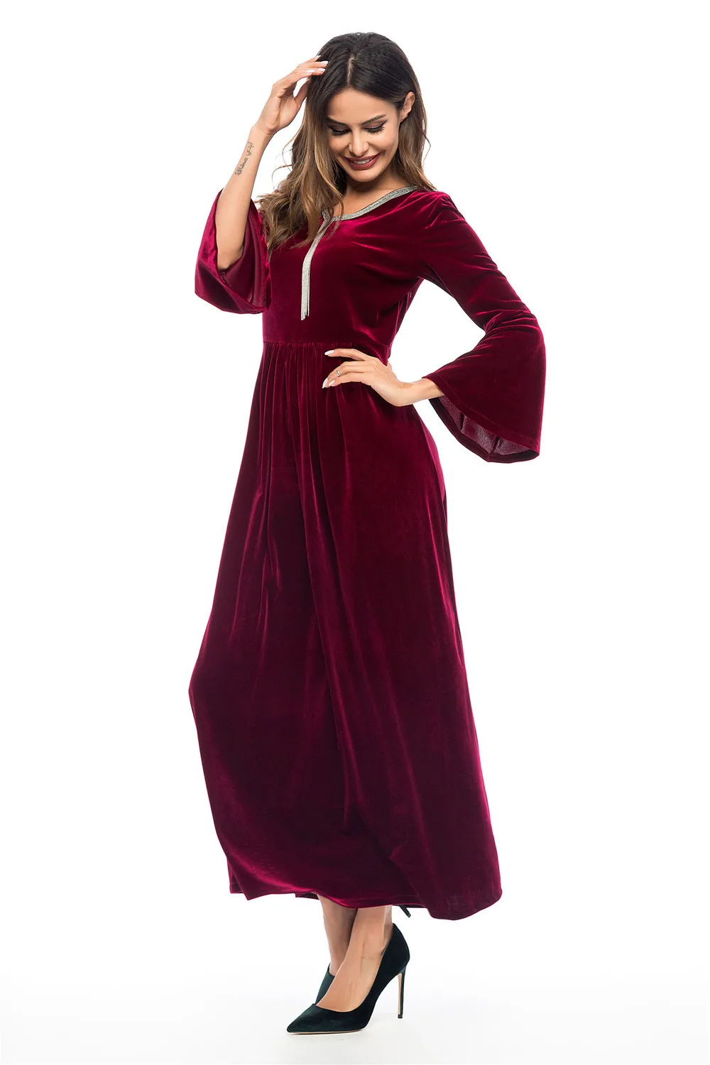 

2019 Spring And Summer New Style Hot Selling Europe And America Women's Dress Hot Selling Crew Neck Velvet Dress