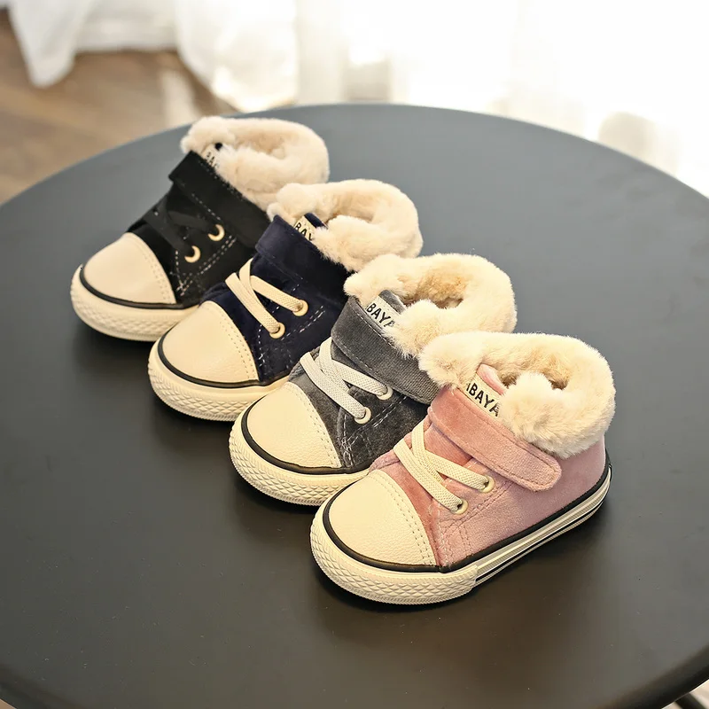 Baby Winter Shoes,Girls Boots 1-3T Warm Fur Boys Shoes, Plus Velvet Toddler Boots Winter New Type Children Cotton Shoes