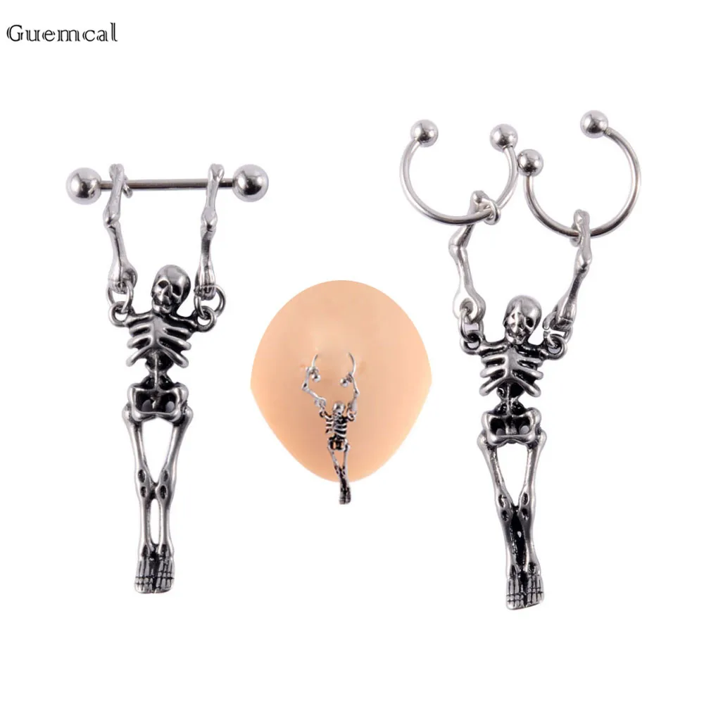 

Guemcal 2lots Hot Selling Creative Skull C-shaped Straight Rod Breast Ring Piercing Jewelry