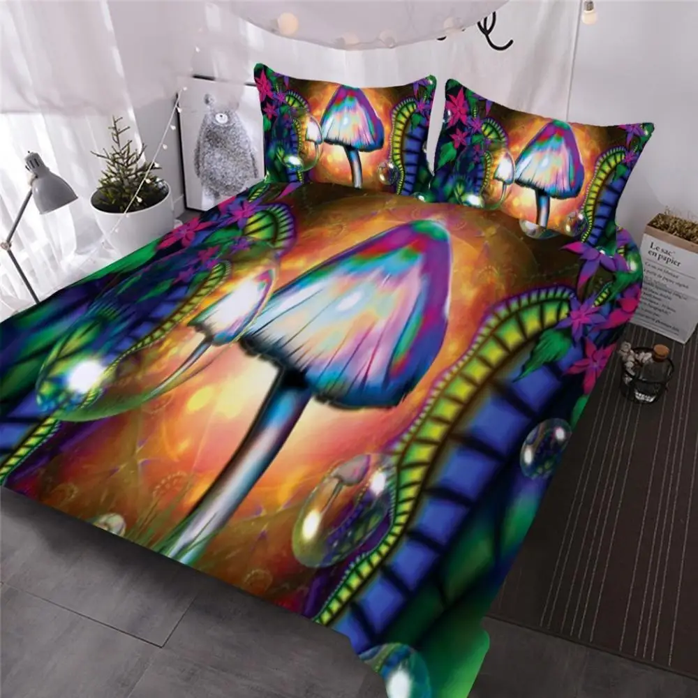 

Psychedelic Mushroom Bedding Sets Single Full Twin Queen King Size 2/3Pcs Duvet Cover Set Pillowcase Quilt Covers without Sheet