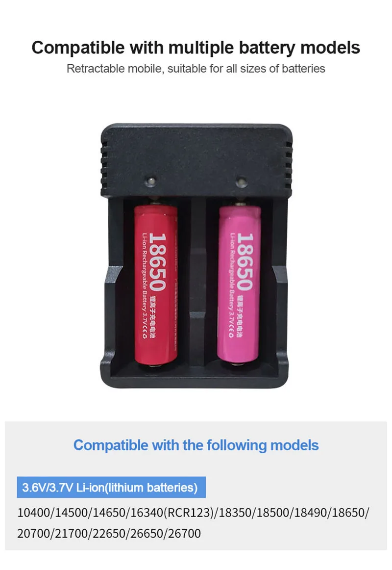 Зарядное устройство VOXLINK 2 слота USB умная зарядка 18650 26650 21700 14500 26500 22650 26700 литий