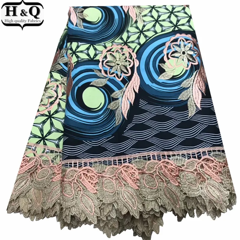 

2020 Latest 100% Cotton African Guipure Wax Lace Print Wax With Lace Fabric Nigerian Embroidered Lace 6 Yards/Pieces For Sewing