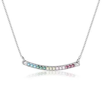 

Color CZ Rainbow Arc Fun Of Love Necklace Pendant Real 100% 925 Sterling Silver Necklace For Women Necklace DIY Jewelry Berloque