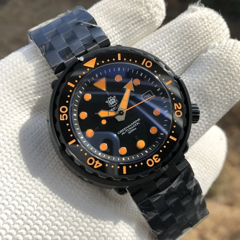 

Мужские Водонепроницаемые механические наручные часы STEELDIVE, цвет черный тунец, 300 м, часы для дайверов Bezel Sapphire NH35
