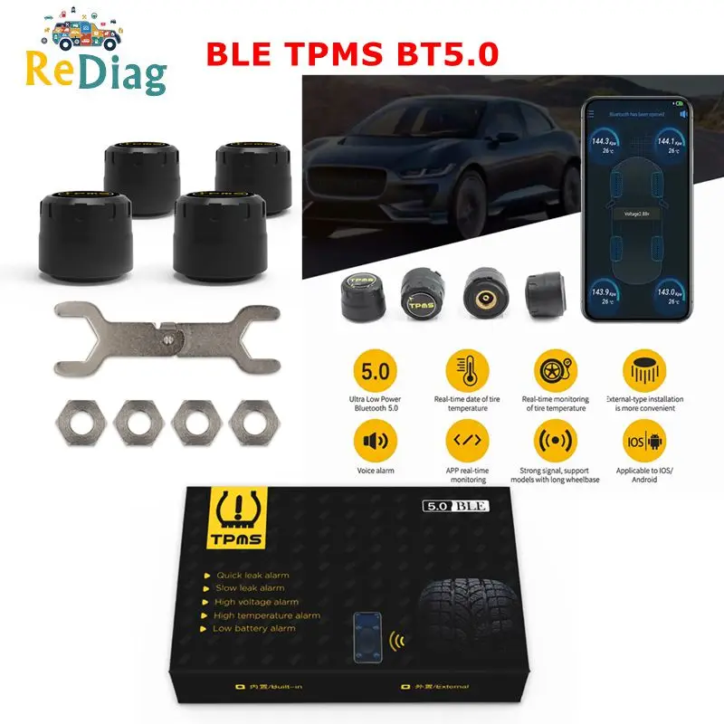 Universal Tpms Bluetooth Ble 4.0/5.0 Car Tire Pressure Monitor In