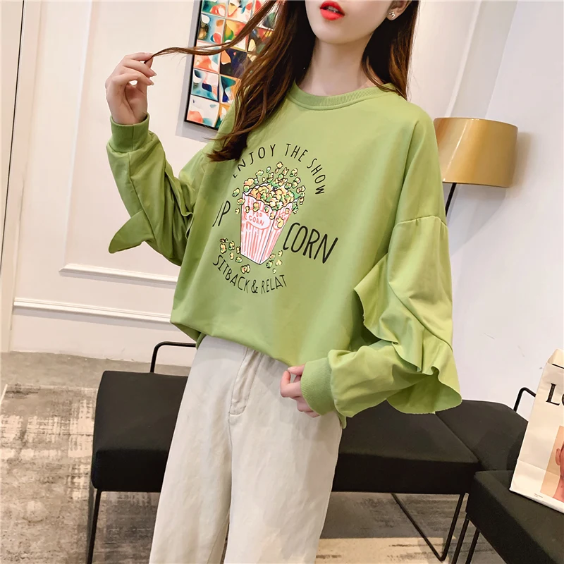 Большие размеры, уличная одежда sudaderas mujer, негабаритная Женская одежда, милый Свитшот kawaii, свободный принт, Флисовые женские K0306