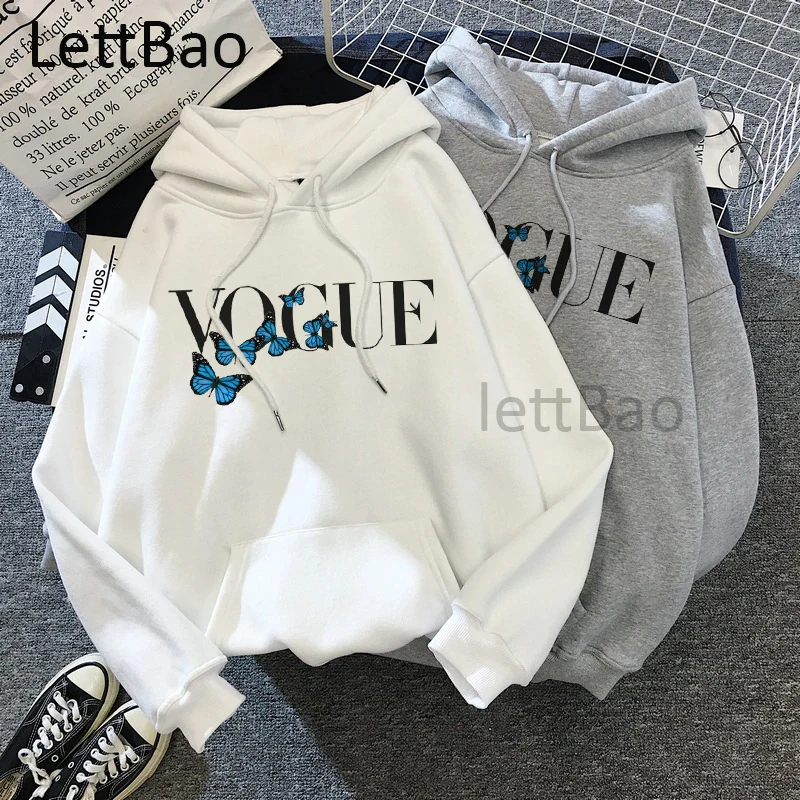 Sudadera con capucha Harajuku para mujer, de estilo coreano, ropa de calle de otoño e invierno, jerséis de manga larga con estampado de mariposa Vogue para mujer