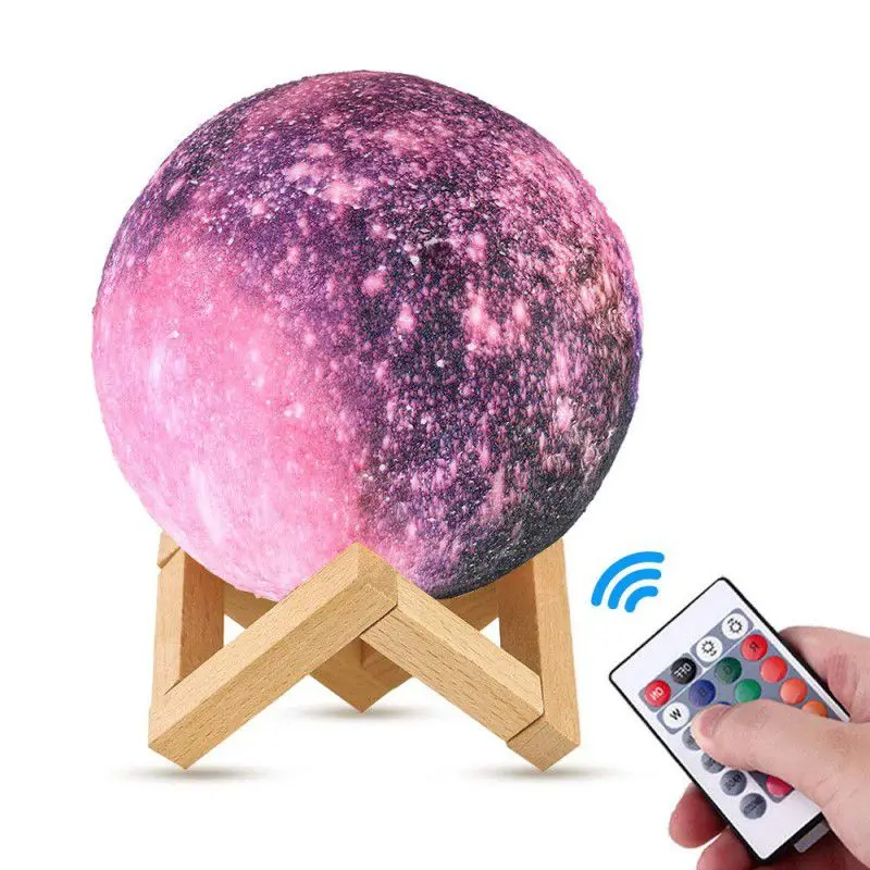 18 cm 3D Print Star Moon LED Night Light Colorful RGB 16 Colors Remote Control Home Decor Galaxy Lamp - Цвет корпуса: 18 cm