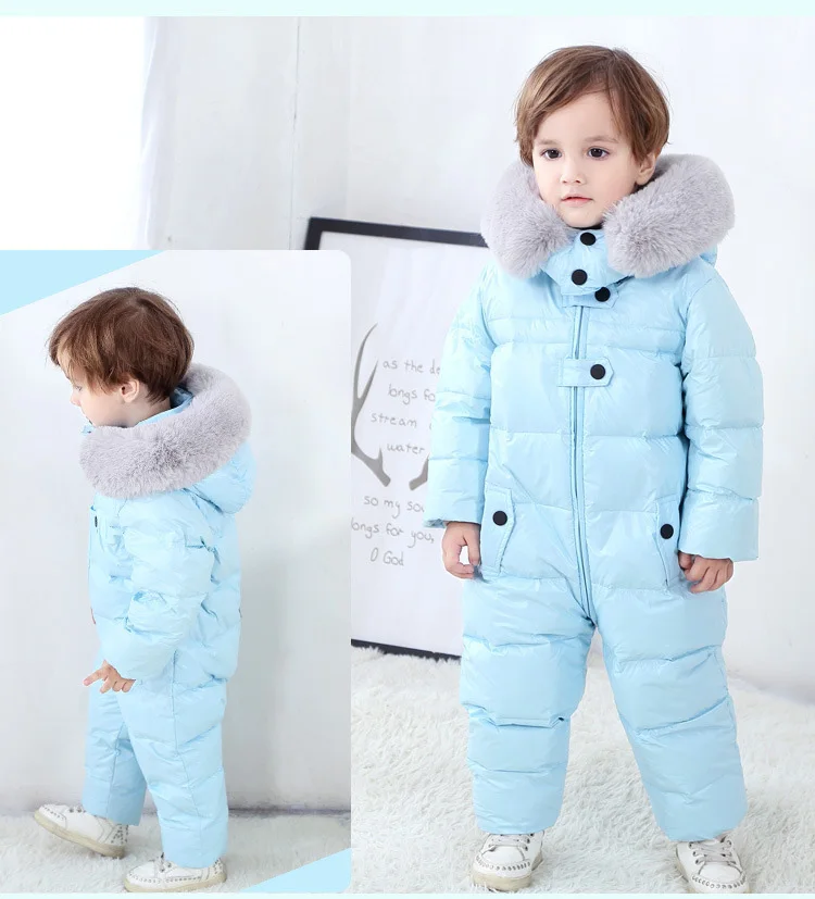 Russian Winter Kids Baby Snowsuit Fleece Liner Thick Warm Down Rompers Hooded Toddler Boys Girls Winter Jacket Ski Suit Outdoor