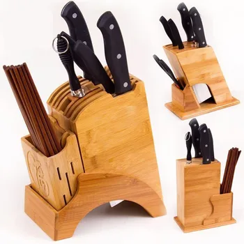 

2020 Wood Kitchen Knife Holder Multifunctional Storage Rack Tool Holder Bamboo Knife Block Stand Kitchen Accessories Knife Rack