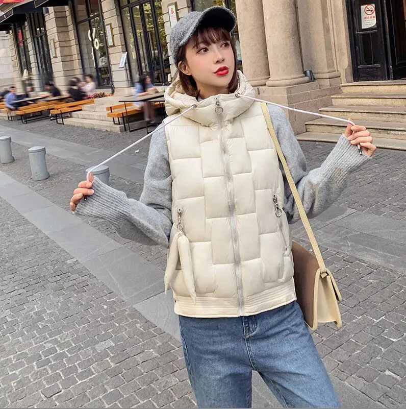 beige white Осенне-зимний женский хлопковый жилет, Модный женский жилет без рукавов, пальто, Теплые Индивидуальные Жилеты, женские плотные пальто без рукавов - Цвет: beige white