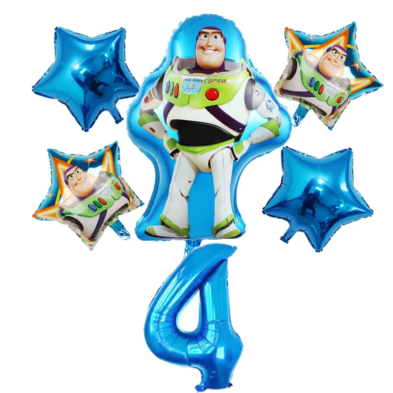 E-6pcs 6 шт. История игрушек Мультфильм фольга гелий 32 дюйма Количество Синие шары Игрушка неоновые стикеры набор Базз Лайтер тема вечерние Декор - Цвет: E-6pcs