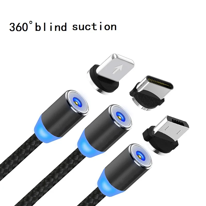 Магнитный USB-кабель для быстрой зарядки микро-кабель Type-C со светодиодной