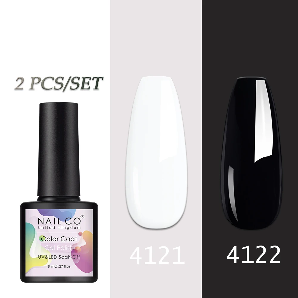 

NAILCO Gel Nail Polish Set Nude Color Series Led Varnish Semi Permanent Nail lacquer 2Pcs/Set Black White Gel for Nail Art DIY
