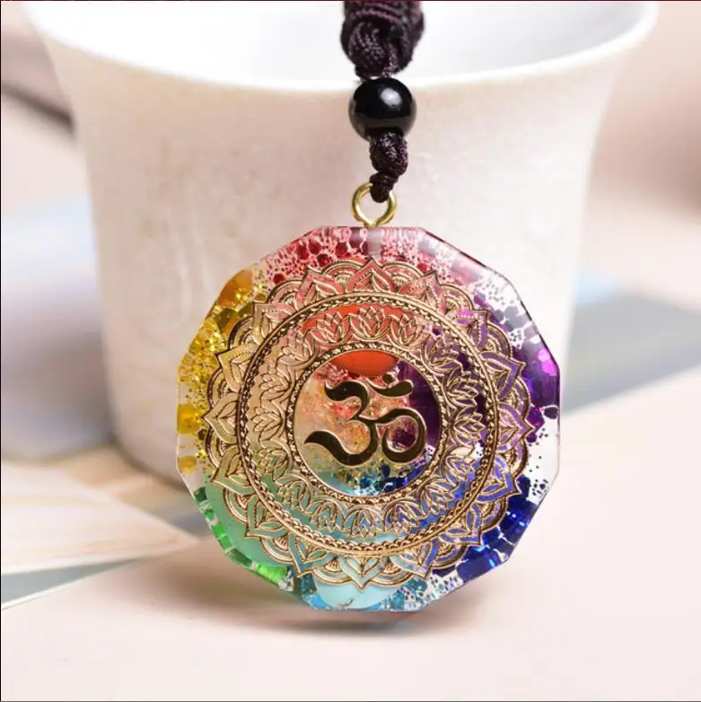 Sri Yantra Necklace 7 Chakra Energy Hinduism Meditation Crystal Quartz Orgone Yoga Pendant Handmade women necklace
