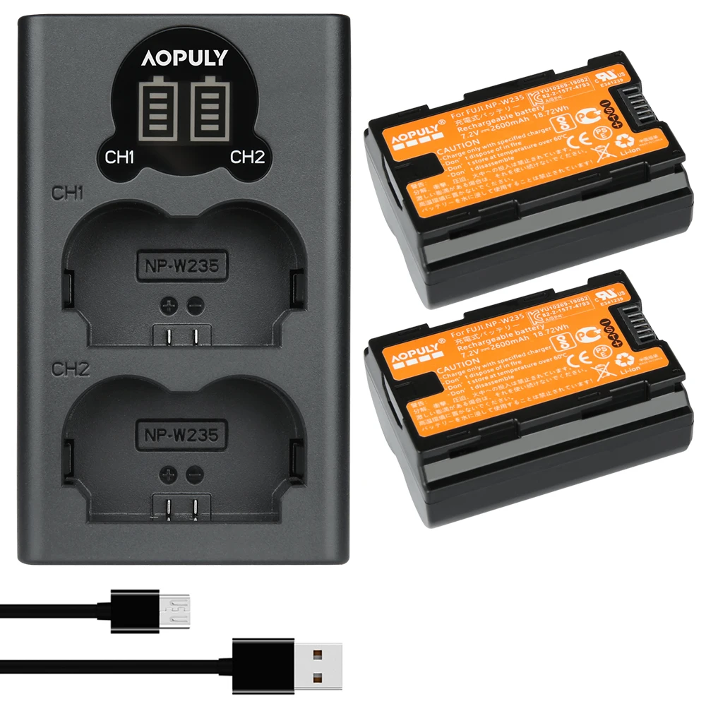 AOPULY 2600mAh NP-W235 NP W235 Camera Battery + LCD USB Dual Charger with Type C Port for Fujifilm Fuji X-T4, GFX 100S Camera 