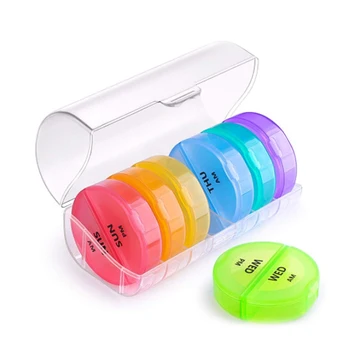 

Daily Pill Organizer Weekly Pill Box Round Medicine Organizer 7 Day Pill Container Vitamin Organizer For Vitamin Fish Oils